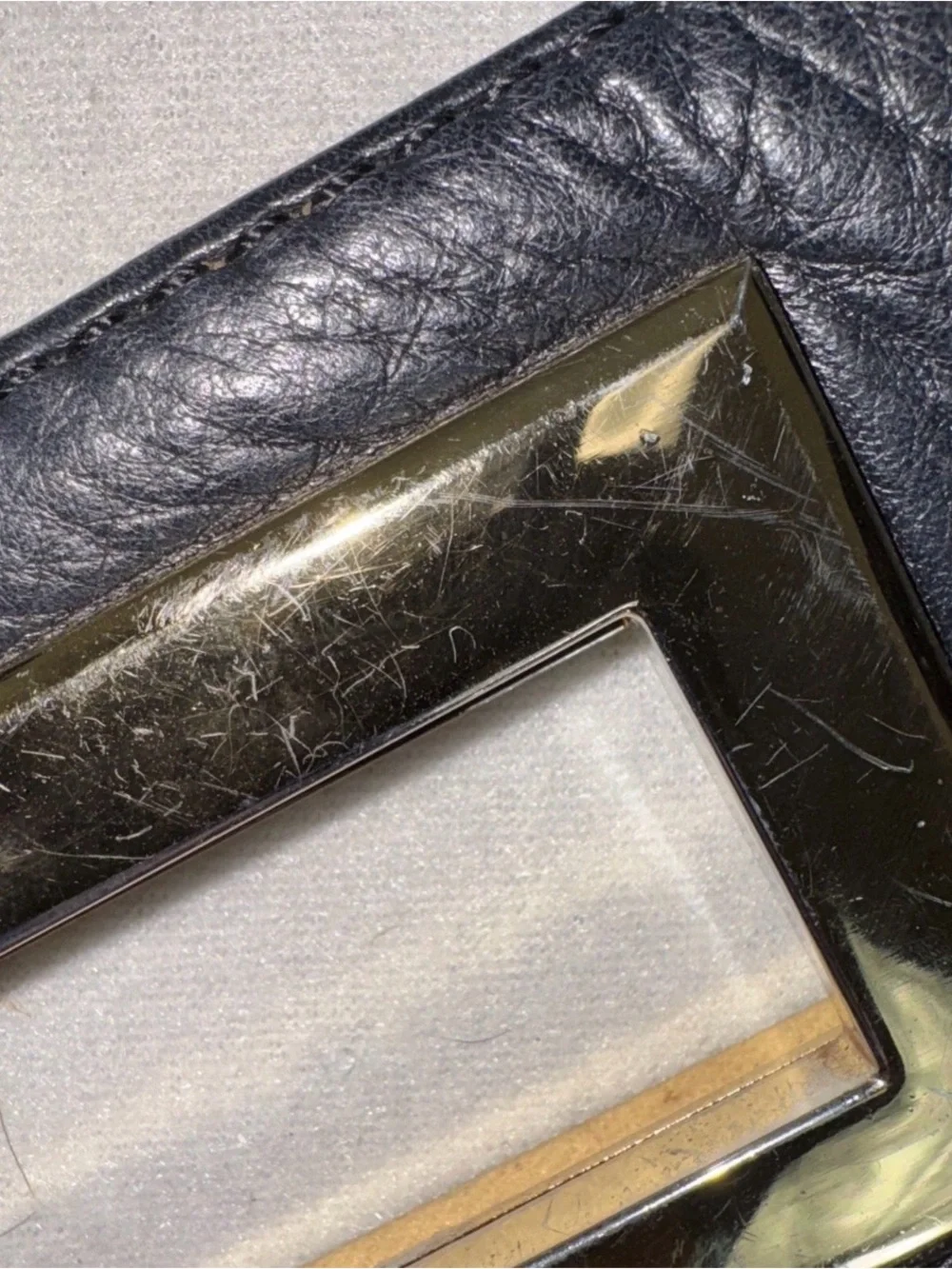 Michael Kors Black Leather Clutch with Gold Handle Cutout